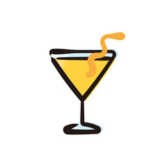 Sidecar - Cocktail Icon or Illustration. Color version of hand drawn lines.