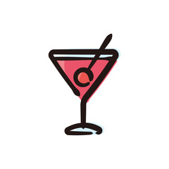 Manhattan - Cocktail Icon or Illustration. Color version of hand drawn lines.