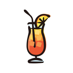 Sex on the beach - Cocktail Icon or Illustration. Color version of hand drawn lines.