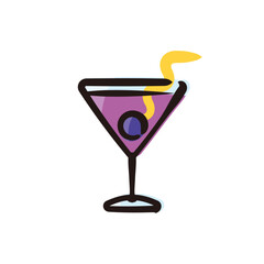 Aviation - Cocktail Icon or Illustration. Color version of hand drawn lines.