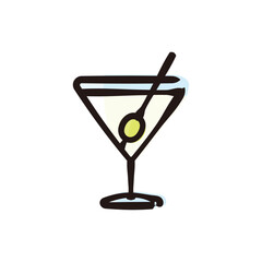 Martini - Cocktail Icon or Illustration. Color version of hand drawn lines.