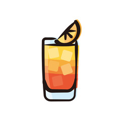 Campari and orange - Cocktail Icon or Illustration. Color version of hand drawn lines.