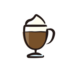 Irish coffee - Cocktail Icon or Illustration. Color version of hand drawn lines.