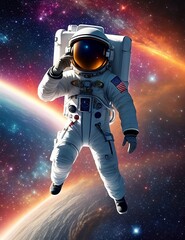 Astronaut floats in the grandeur of space, surrounded by stars and galaxies, His gaze, reflecting the cosmos, inspiring curiosity and exploration. Perfect for web, presentations, and creative projects