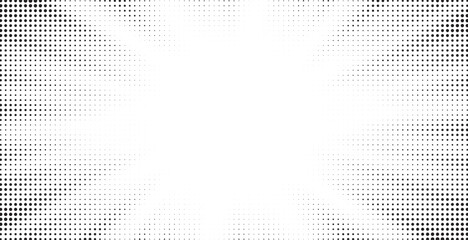 Halftone gradient sun rays pattern. abstract halftone vector dots background. monochrome dots pattern. pop art, comic small dots. star rays halftone poster. shine, explosion. sunrise rays background.