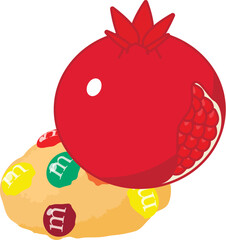 Colorful dessert icon isometric vector. Bright shortbread cookie and pomegranate. Dessert, food concept