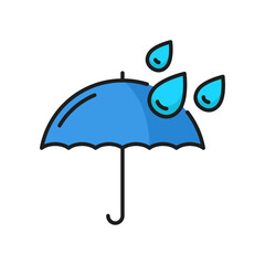 Rain protection color icon, dripping liquid on umbrella, rainproof sign. Vector waterproof umbrella isolated drop and liquid resistant outline symbol