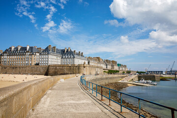 St Malo, France. View over the walled city Saint-Malo medieval pirate fortress, St Vincent...