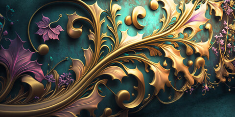 surreal metallic fractal pattern, luxurious spiral ornament, fantasy floral ornate, generative ai