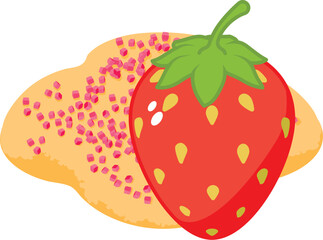 Strawberry dessert icon isometric vector. Pink sprinkle cookie near strawberry. Dessert, food concept