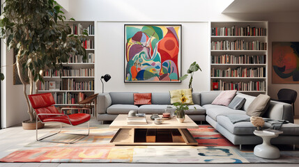 Art Home Contemporary living room. Modern multicolored living room interior