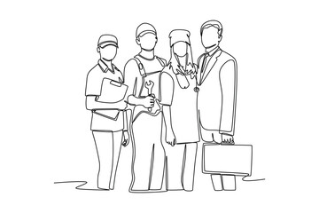 Continuous one line drawing Labor Day concept. Single line draw design vector graphic illustration.