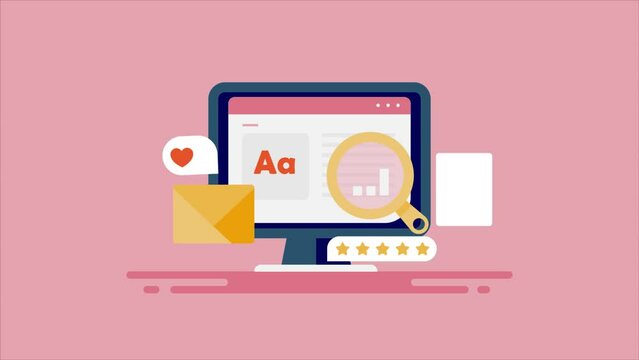 Online article web blog traffic analysis, social media sharing and newsletter subscription, content analysis on computer screen, video animation.