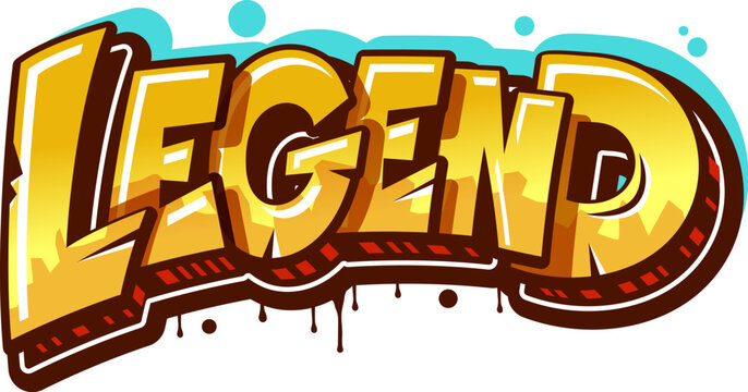 Legend graffiti street art, urban style. Isolated vector word in vibrant yellow and blue colors. Lettering showcasing artistic prowess, and teenage culture intertwined in a single striking artwork