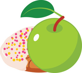 Apple dessert icon isometric vector. Cookie with glaze near green fresh apple. Dessert, food concept
