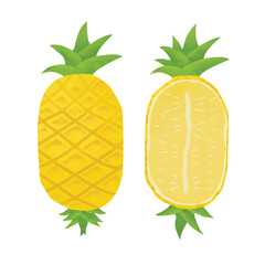 Pineapple, pineapple and slice isolated on a white background.