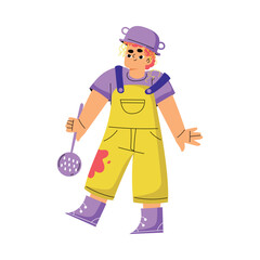 Boy Hooligan with Bad Behavior Putting Pot with Noodles on Head Vector Illustration