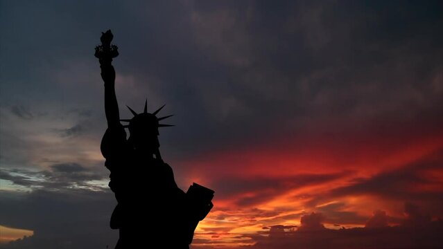 Statue of Liberty during sunset time lapse