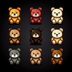 set of pixel cute bear for games ai generated 