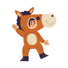 Fototapeta premium Little Girl Character Wearing Horse Animal Costume Having Fun Vector Illustration