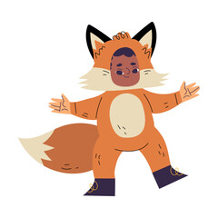 Little Boy Character Wearing Fox Animal Costume Having Fun Vector Illustration