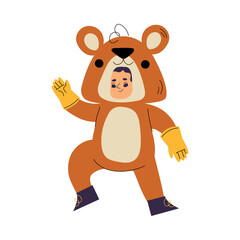 Obraz premium Little Boy Character Wearing Bear Animal Costume Having Fun Vector Illustration
