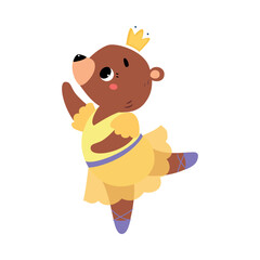 Funny Bear Animal Ballet Dancing in Skirt and Pointe Shoes Vector Illustration