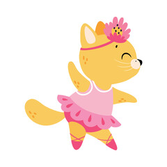 Funny Cat Ballet Dancing in Skirt and Pointe Shoes Vector Illustration