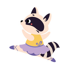 Funny Raccoon Ballet Dancing in Skirt and Pointe Shoes Vector Illustration