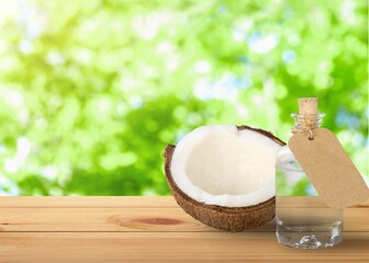 Cool fresh coconut juice on desk