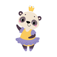 Funny Panda Ballet Dancing in Skirt and Pointe Shoes Vector Illustration