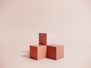 Pastel beige objects, geometric shapes in an abstract composition - 3d render. Background with podium, display, showcase for advertising and product presentation. Template for graphic design.