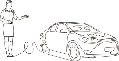 Vector continuous line drawing of businessman selling cargo car