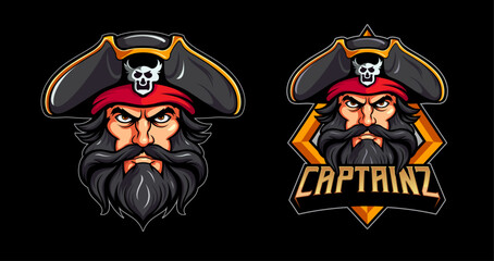 Modern Pirate Logo for gaming and esport team, Pirate illustration, Pirate mascot logo template