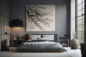 Get some well-deserved rest in this stylish and inviting bedroom with a comfortable bed and natural light. AI Generative