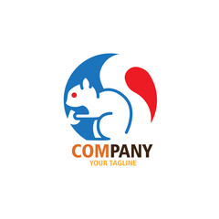 design logo squirrel blue and red color vector illustration