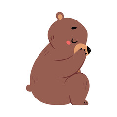Cute Bear Character with Rounded Ears Sitting Vector Illustration