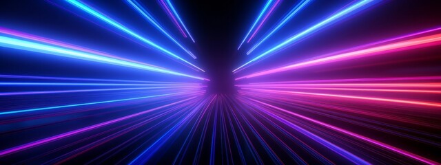 Futuristic digital data transfer background banner wallpaper illustration - Colorful pink blue glowing lines, 3d abstract neon lights texture (Generative Ai)