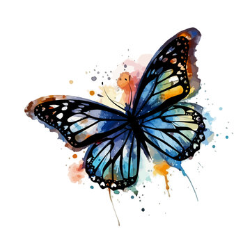 Object watercolor colored butterfly with blots. Vector illustration