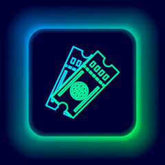 Glowing neon line Basketball game ticket icon isolated on black background. Colorful outline concept. Vector
