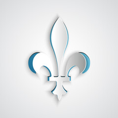 Fototapeta premium Paper cut Fleur De Lys icon isolated on grey background. Paper art style. Vector