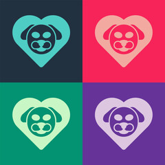 Pop art Heart with dog icon isolated on color background. Pet paw in heart. Love to the animals. Vector