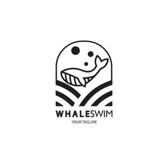 design logo whale simple black and white vector illustration
