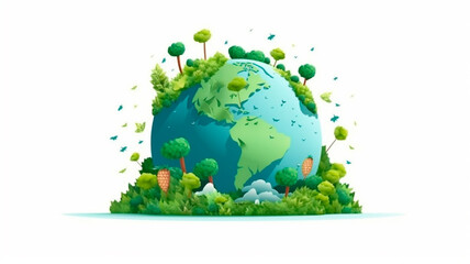 Green earth day on isolated white background. Care for the environment and ecology. Resources that are sustainable, renewable, and green. Generative AI