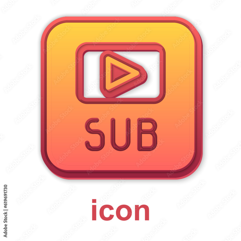 Sticker Gold Video with subtitles icon isolated on white background. Vector