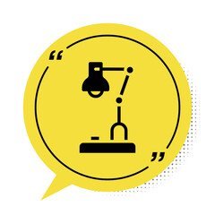 Black Table lamp icon isolated on white background. Yellow speech bubble symbol. Vector