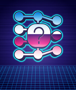 Retro style Neural network icon isolated futuristic landscape background. Artificial intelligence AI. 80s fashion party. Vector