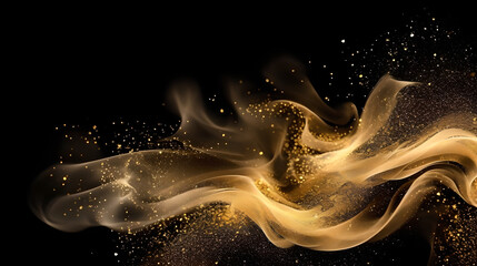 Abstract gold dust glitter elegant background. Shiny golden moving lines design element on dark background
