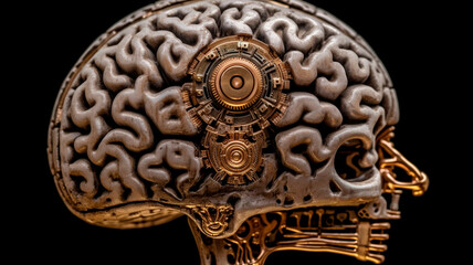 Human brain close-up powered by Bitcoin. Generative AI