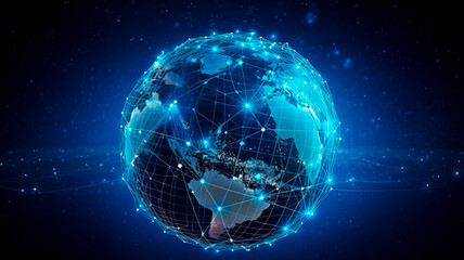 Naklejka na ściany i meble Illustration of a global internet connection and telecommunication net. Generative AI